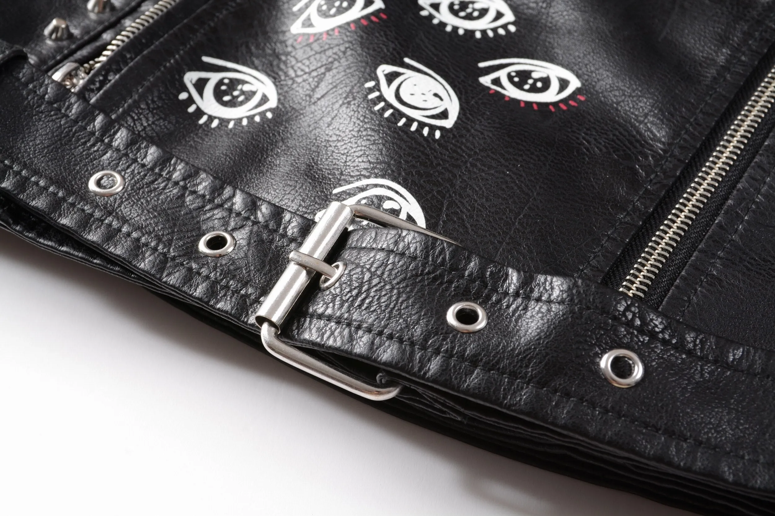 2019 New Women Autumn Winter Faux Soft Leather Jackets Coats Lady Black PU Rivet Zipper Epaulet 3D print Motorcycle Streetwear