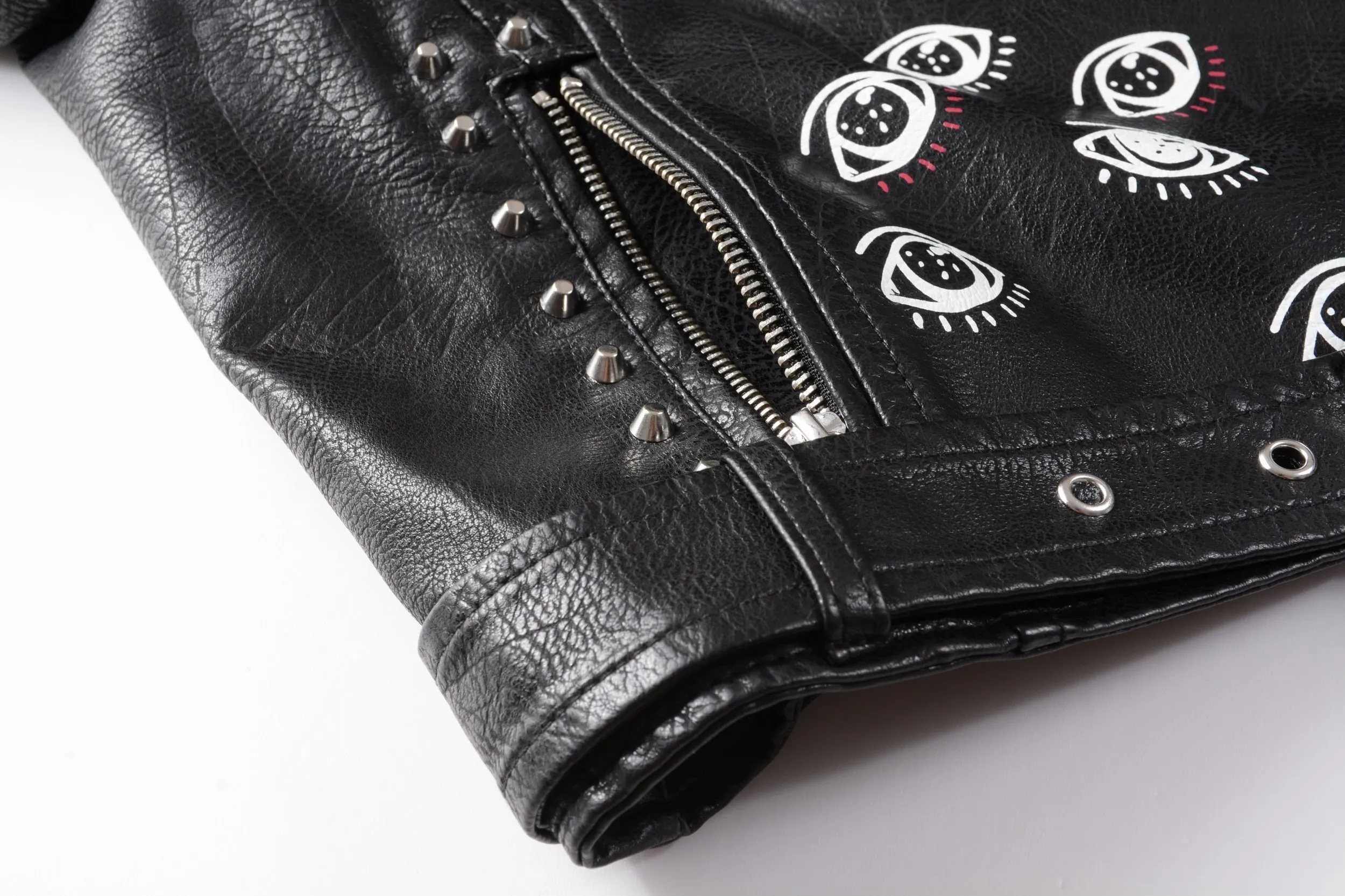 2019 New Women Autumn Winter Faux Soft Leather Jackets Coats Lady Black PU Rivet Zipper Epaulet 3D print Motorcycle Streetwear
