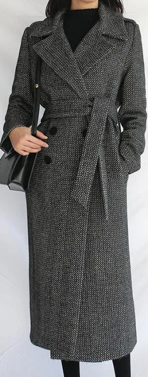 Belted Long Double-Breasted Wool-Cashmere Coat