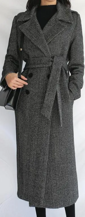 Belted Long Double-Breasted Wool-Cashmere Coat