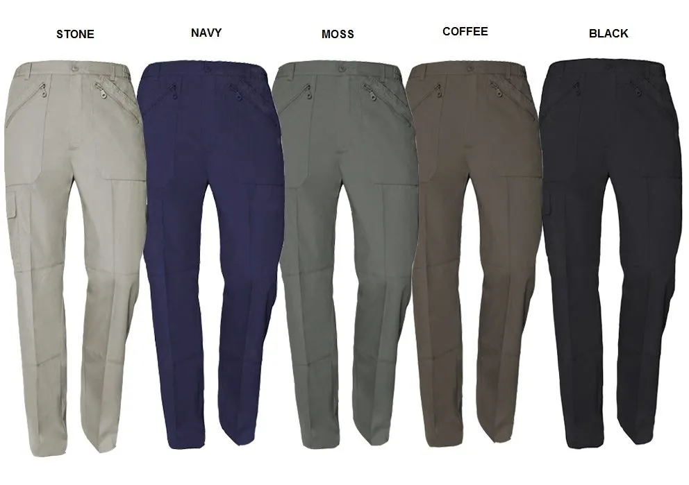 CARABOU MULTI POCKET WATER AND STAIN RESISTANT ACTION TROUSERS IN WAIST 32 TO 60", L27/29/31/33, 4 COLORS OPTION