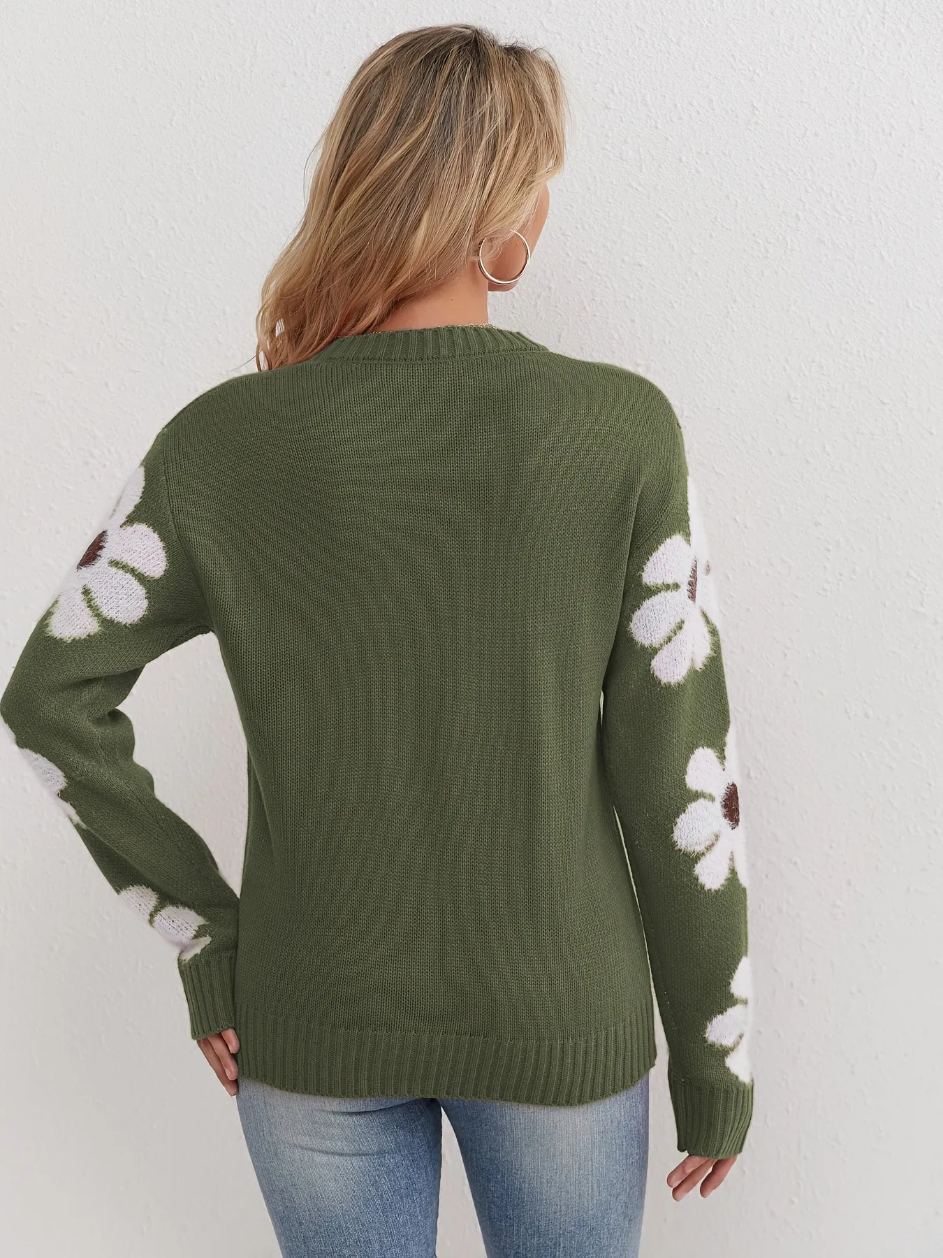 CATRIONA™ - ROUND NECK FLORAL KNITTED SWEATER
