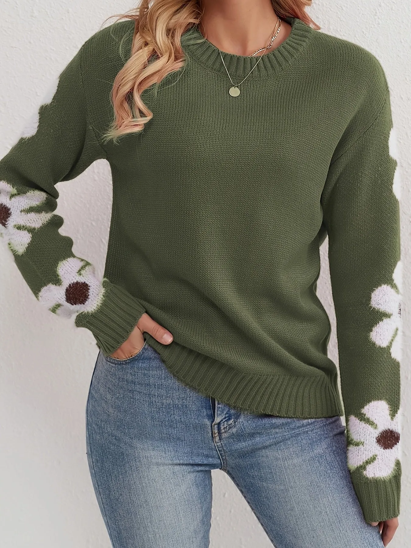 CATRIONA™ - ROUND NECK FLORAL KNITTED SWEATER