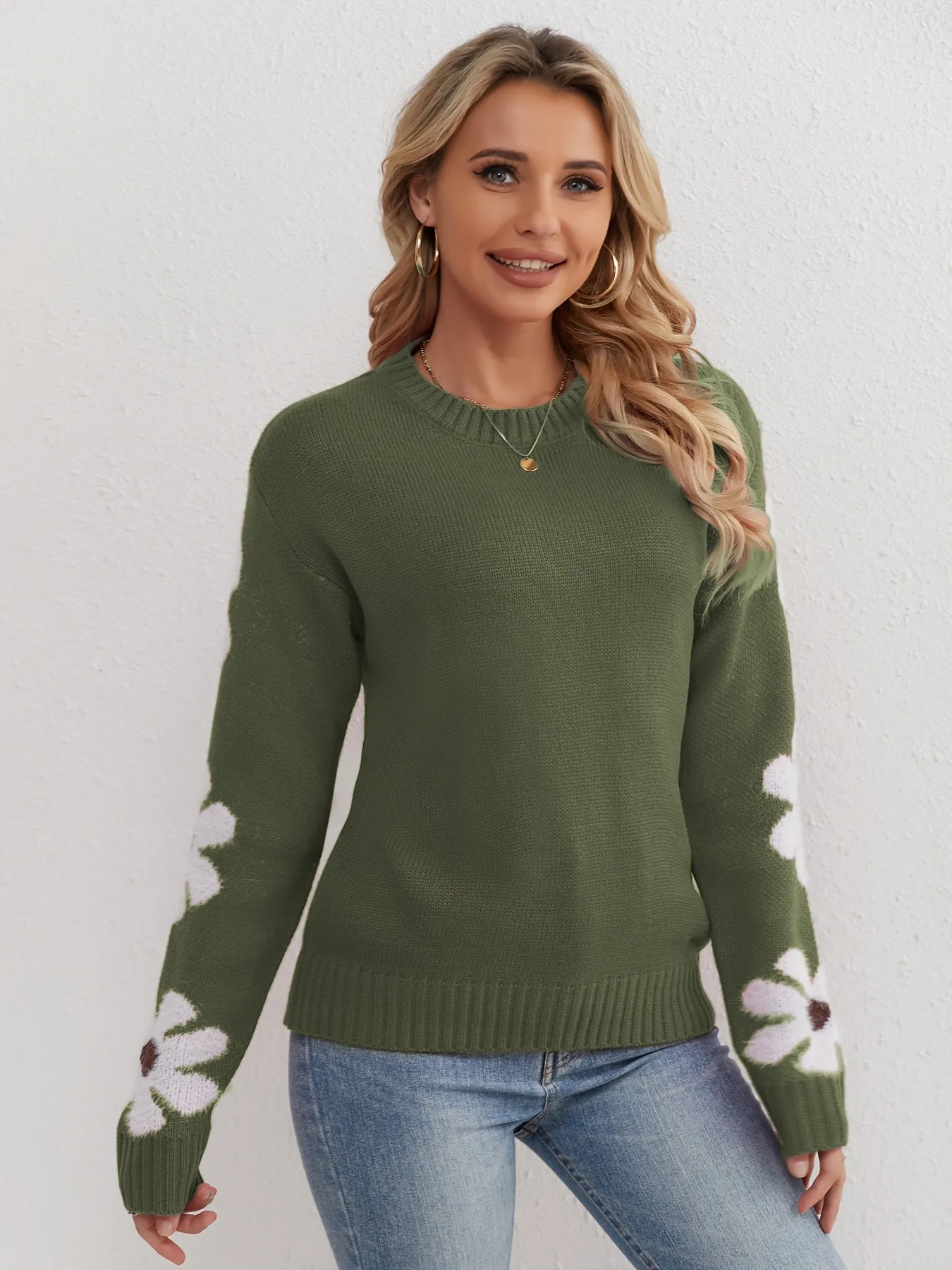 CATRIONA™ - ROUND NECK FLORAL KNITTED SWEATER