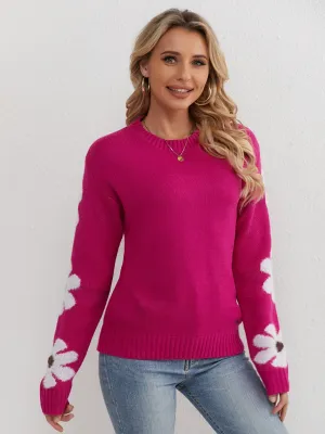 CATRIONA™ - ROUND NECK FLORAL KNITTED SWEATER