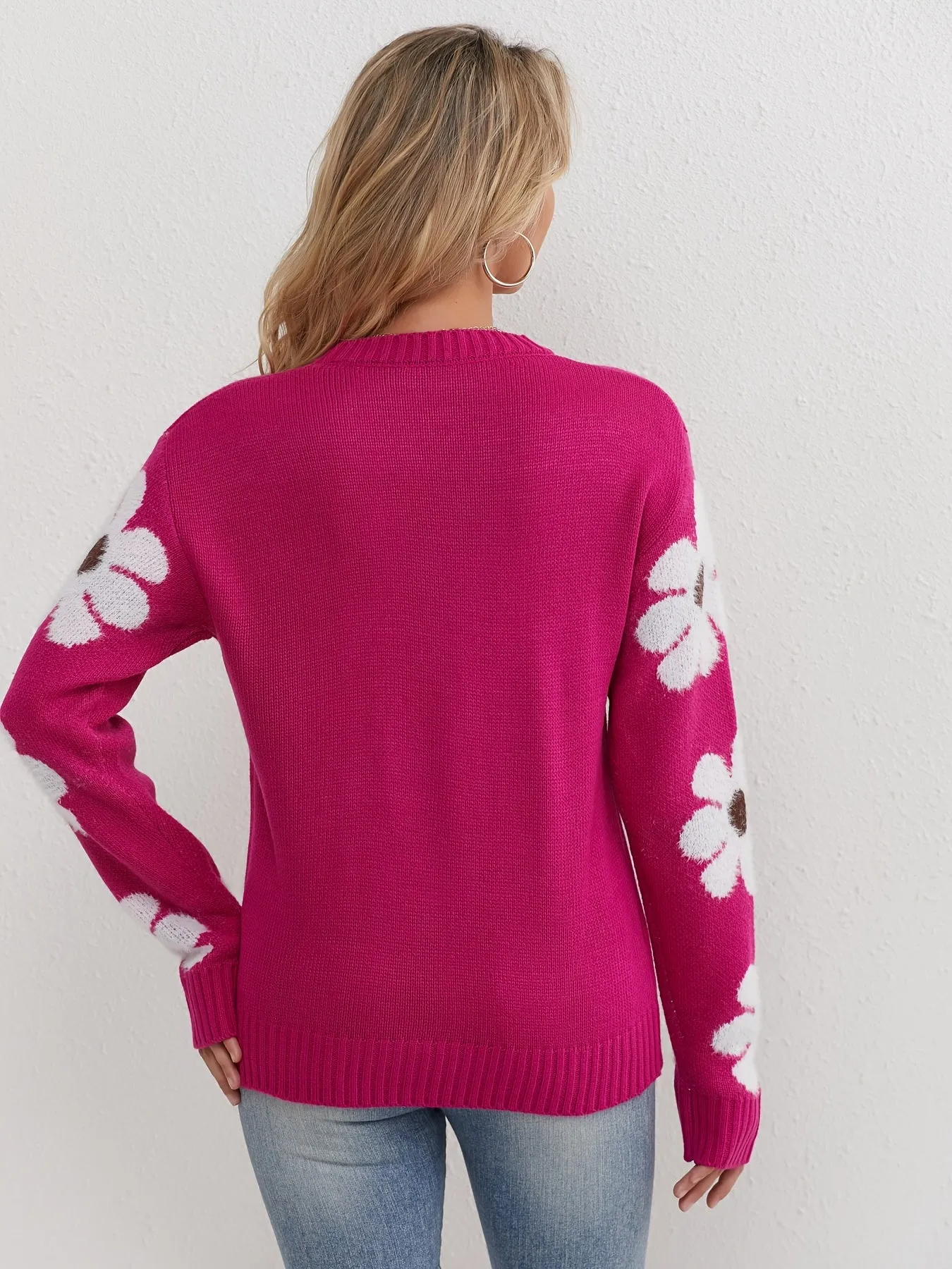 CATRIONA™ - ROUND NECK FLORAL KNITTED SWEATER