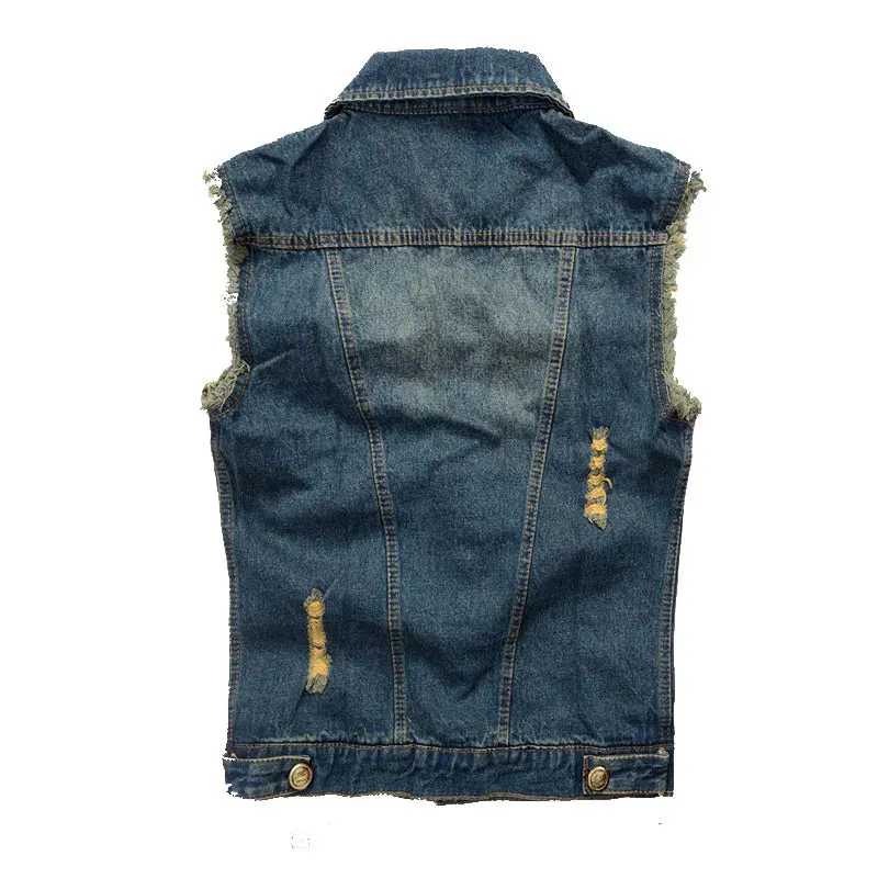 FALIZA New Men's Denim Vest - Ripped Sleeveless Jeans Jacket