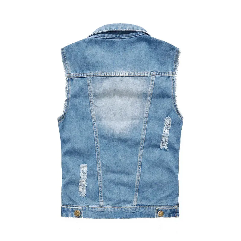 FALIZA New Men's Denim Vest - Ripped Sleeveless Jeans Jacket