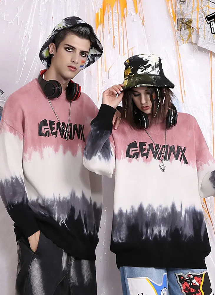 Gradient Tie Dye Print Crew Neck Sweater