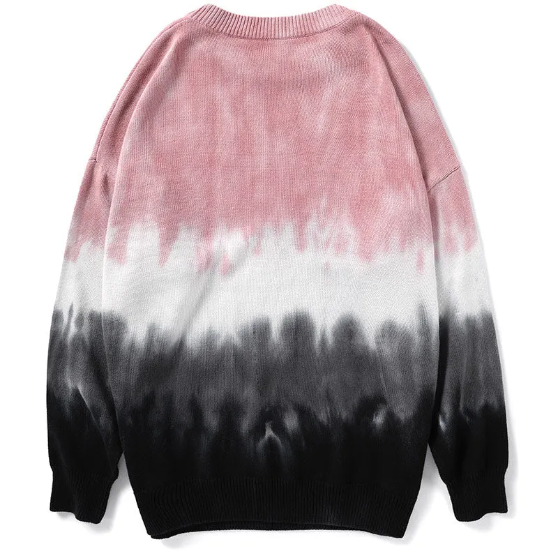 Gradient Tie Dye Print Crew Neck Sweater