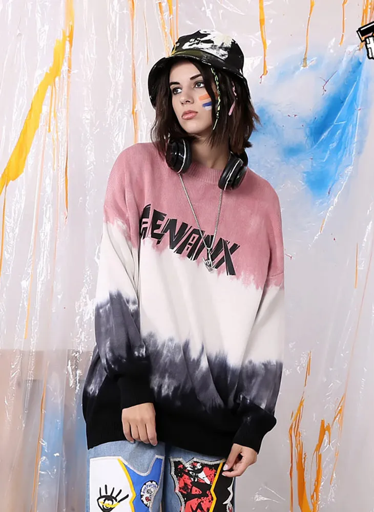 Gradient Tie Dye Print Crew Neck Sweater