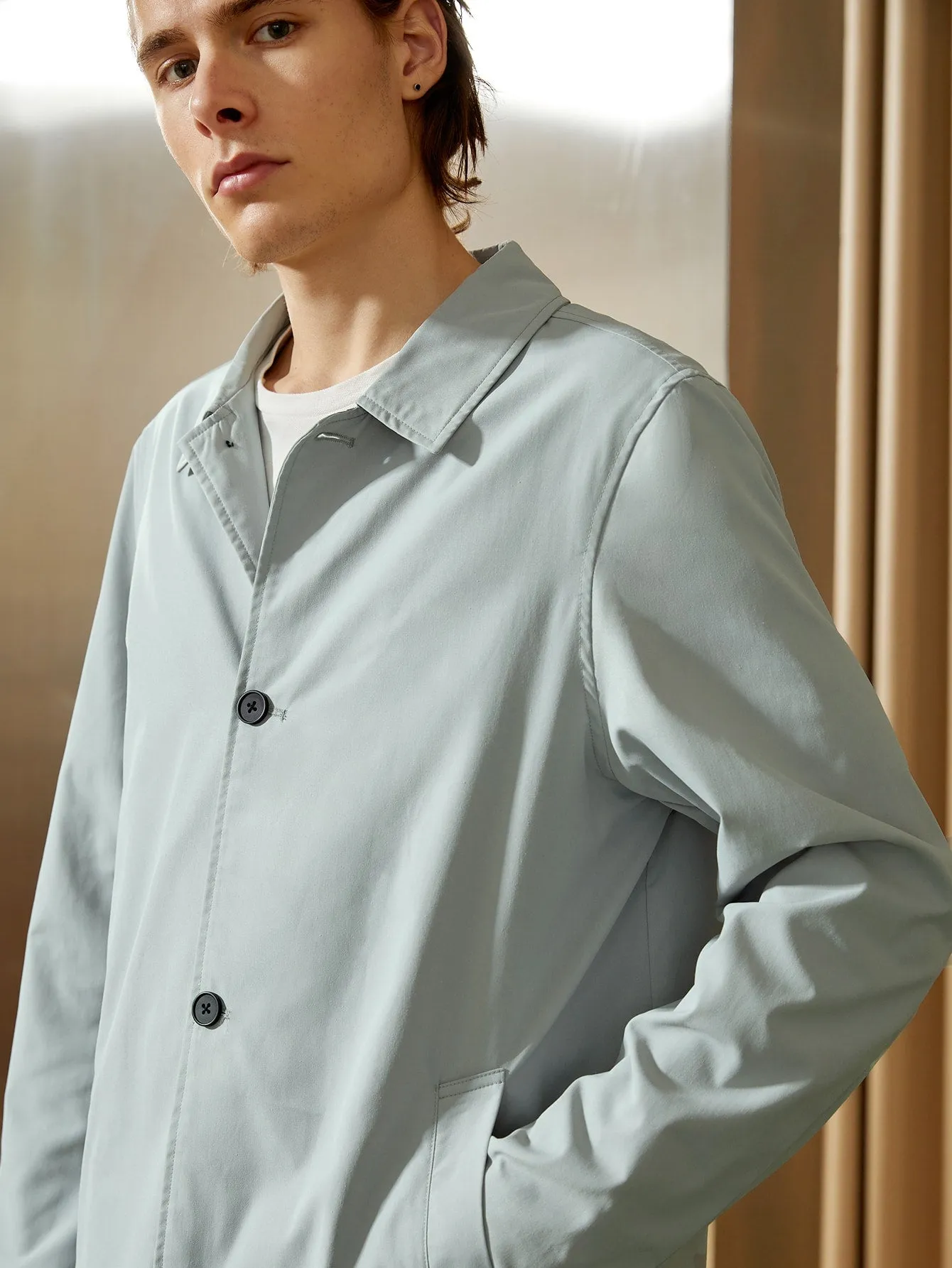 Light Grey Split Hem Single Breasted Placket Coat