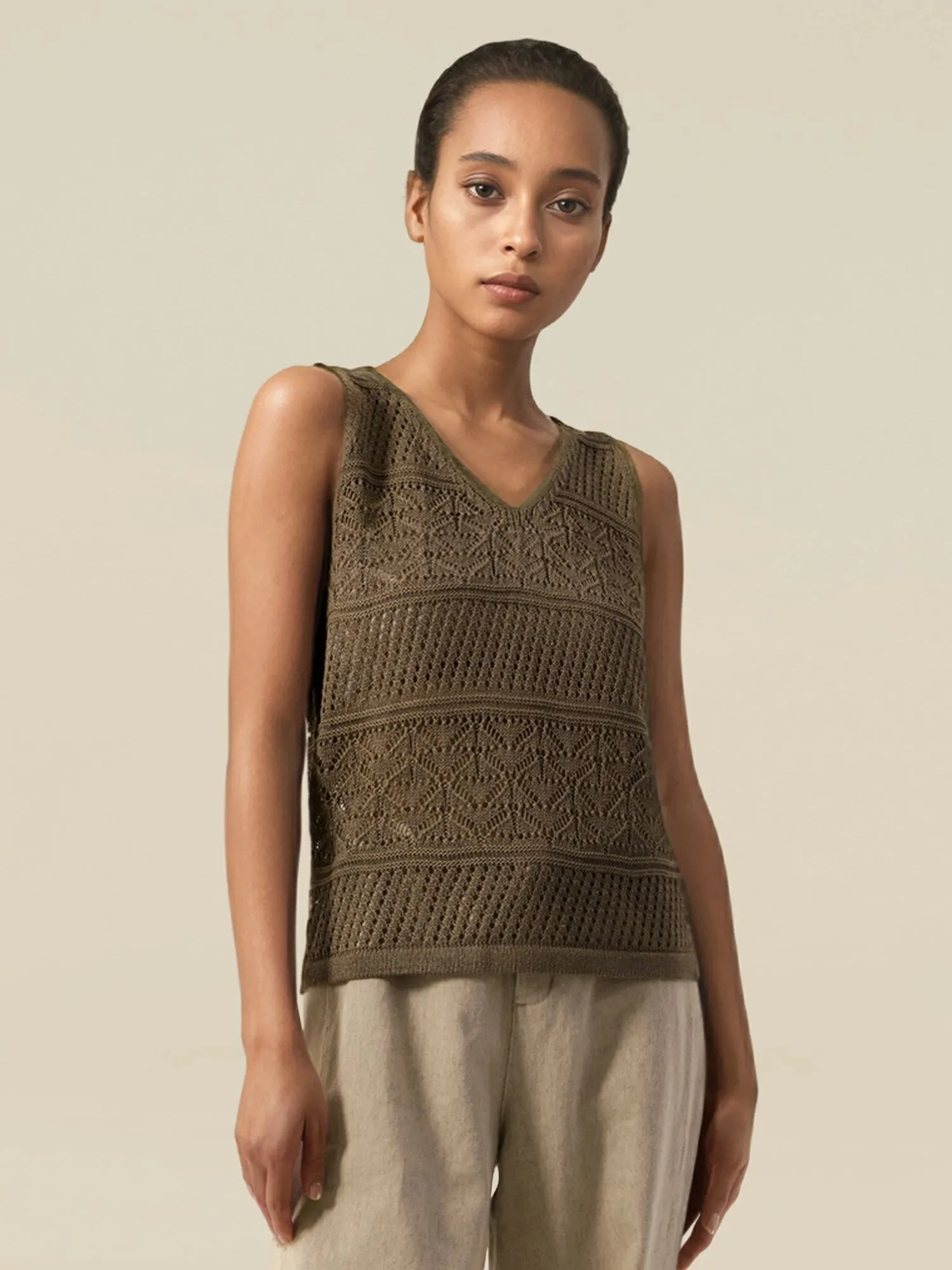 Lyocell & Silk V-Neck Sleeveless Cutout Vest