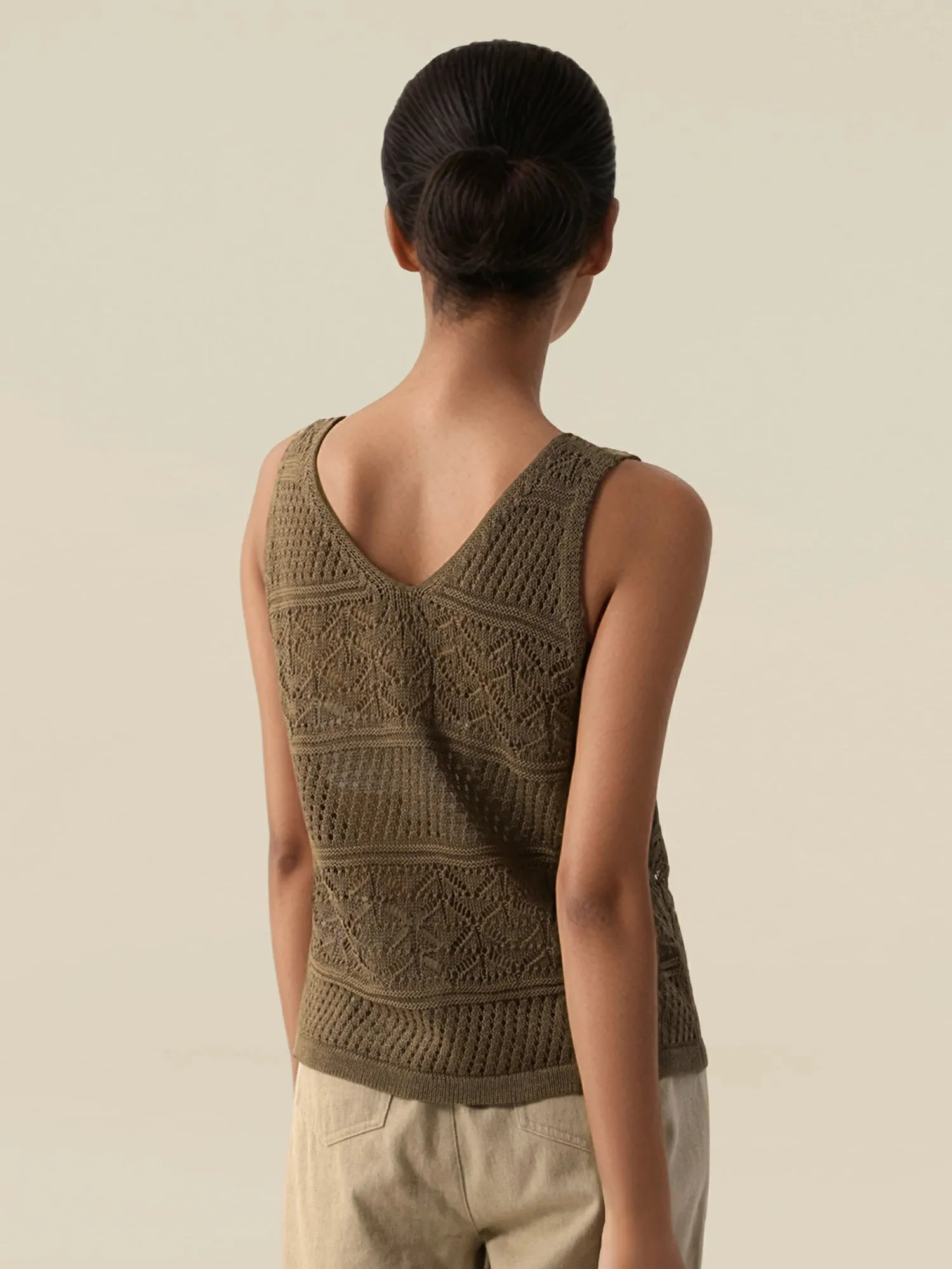 Lyocell & Silk V-Neck Sleeveless Cutout Vest