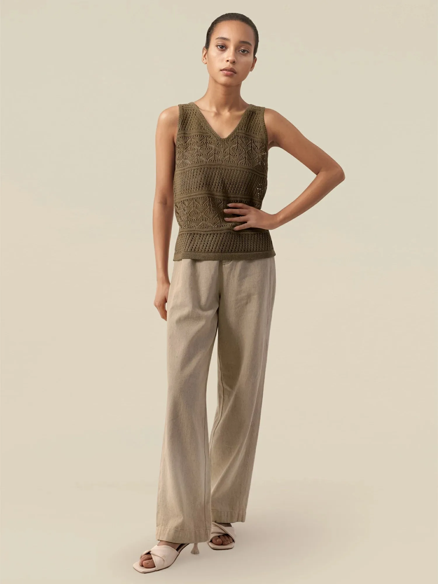 Lyocell & Silk V-Neck Sleeveless Cutout Vest