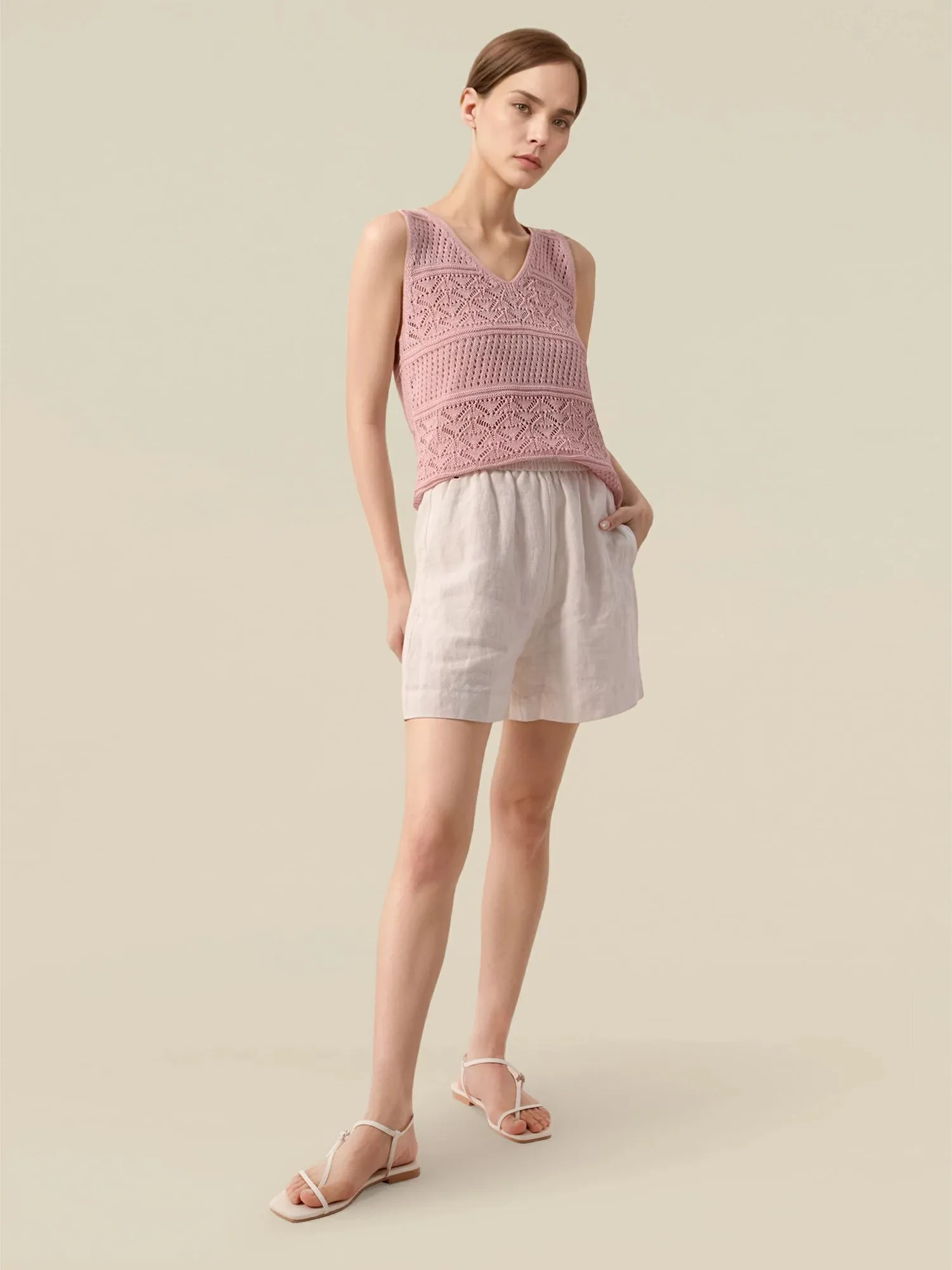 Lyocell & Silk V-Neck Sleeveless Cutout Vest