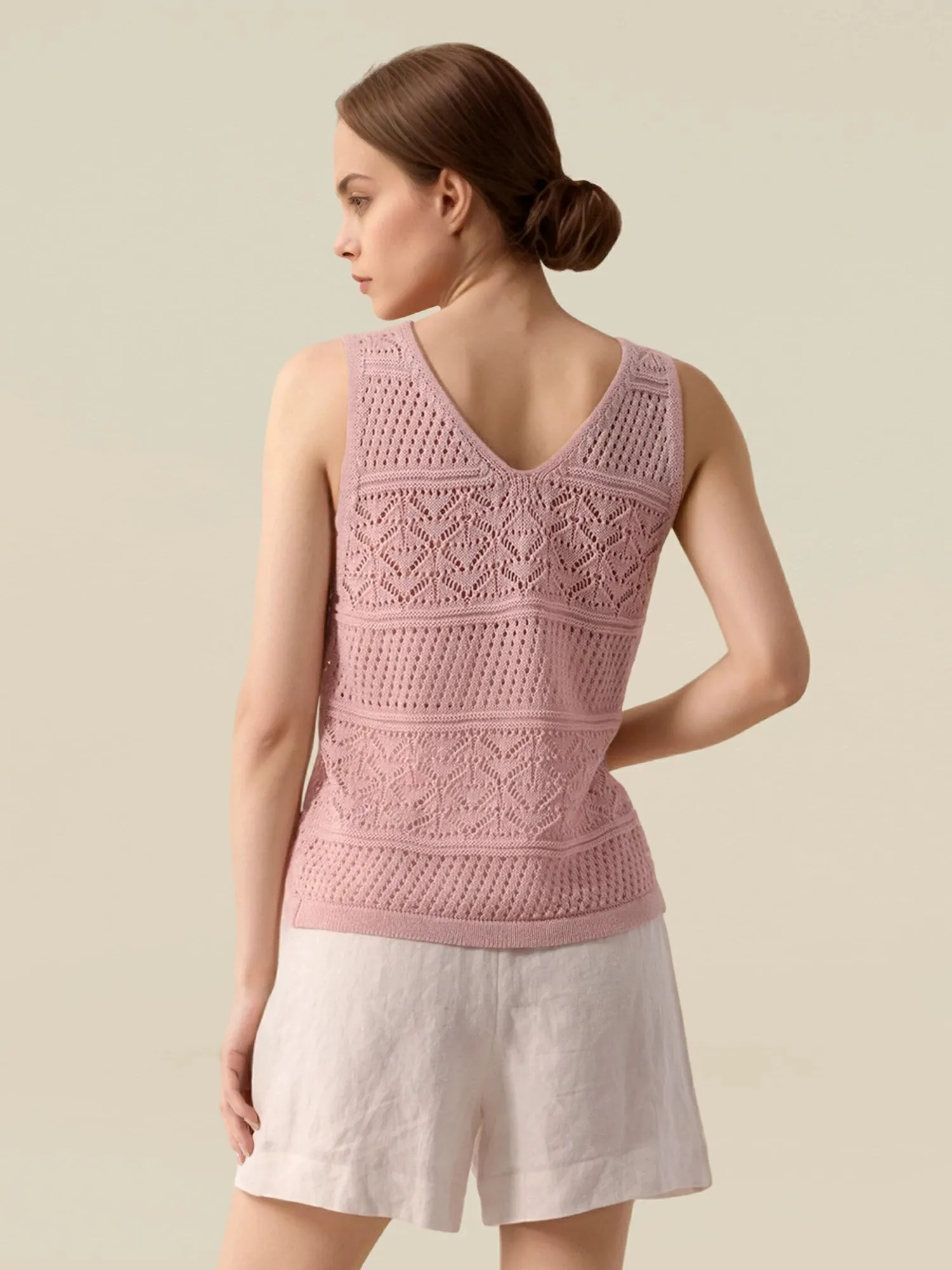 Lyocell & Silk V-Neck Sleeveless Cutout Vest