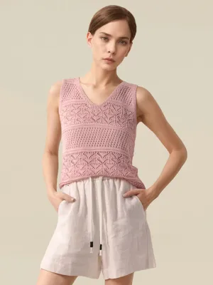 Lyocell & Silk V-Neck Sleeveless Cutout Vest