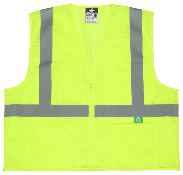 MCR Safety Recycled Mesh Vest,Lime,Class 2,Zip X2