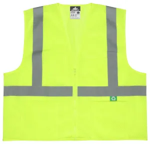 MCR Safety Recycled Mesh Vest,Lime,Class 2,Zip X2