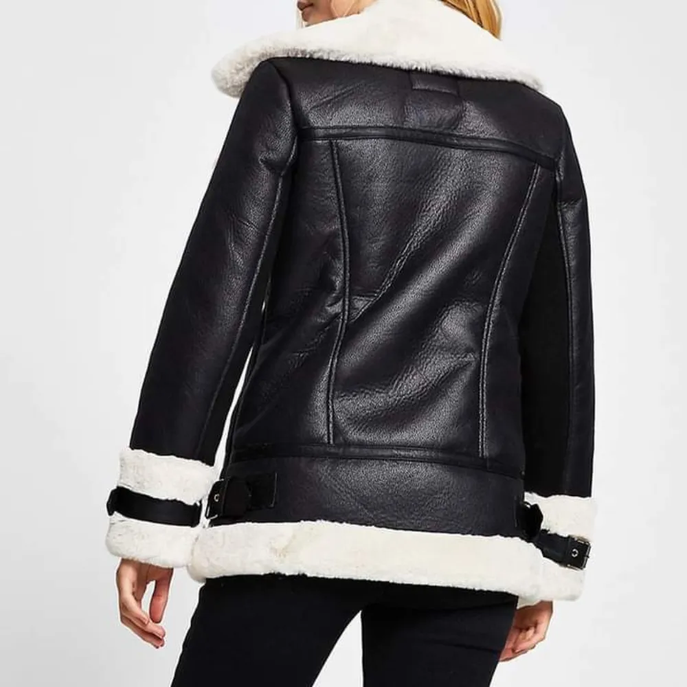 Women’s B3 RAF Aviator Pilot Flying Bomber Fur Coat Lambskin Real Leather Jacket AR-01