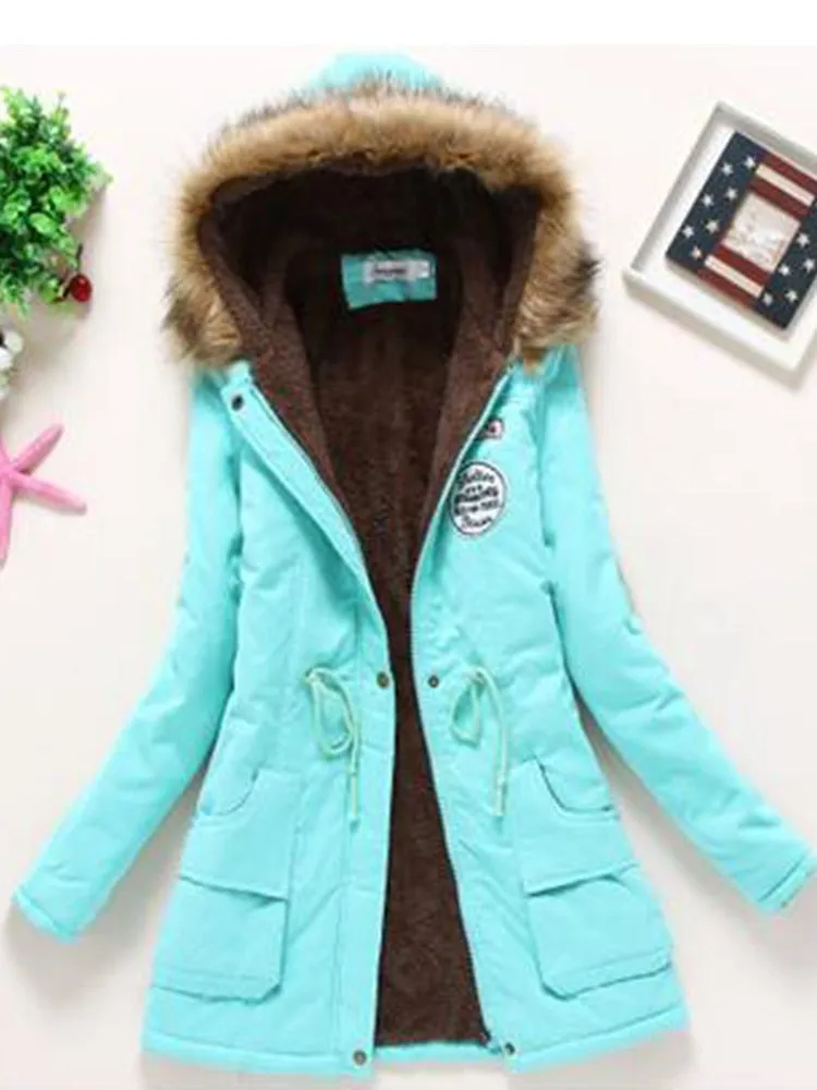 Women's Cotton Wadded Military Style Coat Hooded Fur Jacket