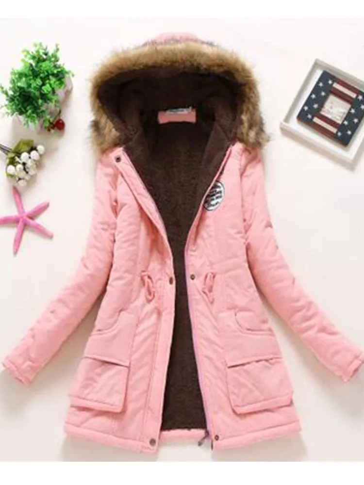 Women's Cotton Wadded Military Style Coat Hooded Fur Jacket